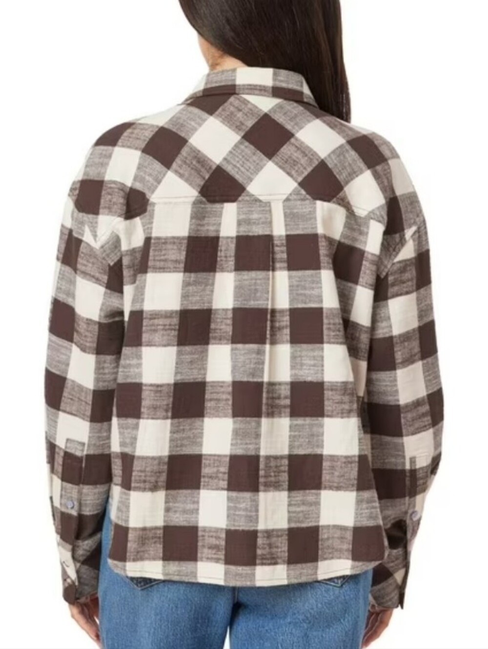 NWT Scotch & Soda Brown & Cream Check Women's Button-Up Flannel Shirt Size MED - Picture 10 of 10